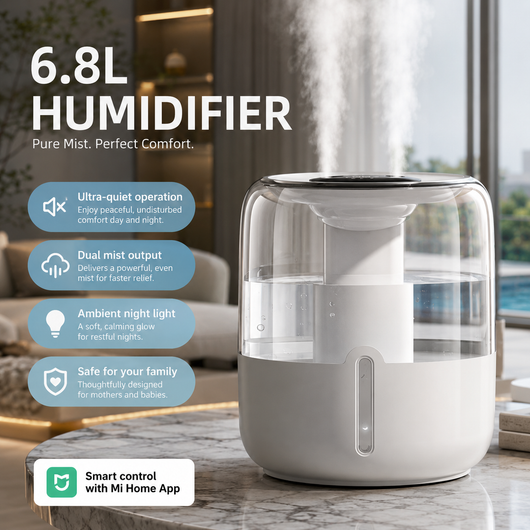 EasyBreathe Smart Mist™ Aromatherapy Humidifier with Night Light  - 6.8L Dual Nozzle